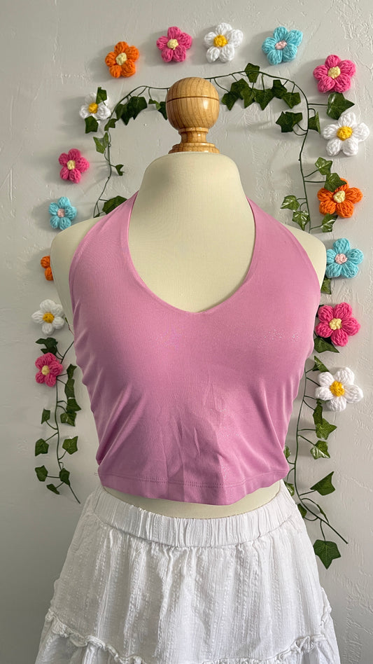 Shimmery Halter Crop Top (Lilac)