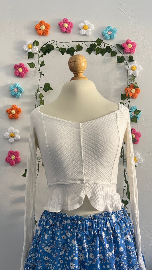 White ribbed long sleeve top