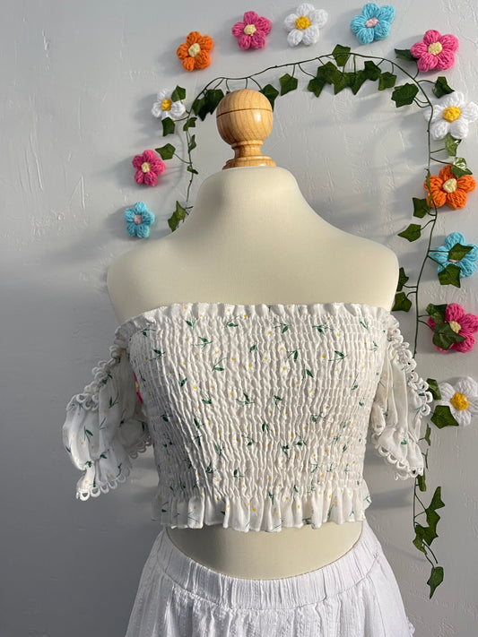Daisy Smocked off shoulder crop